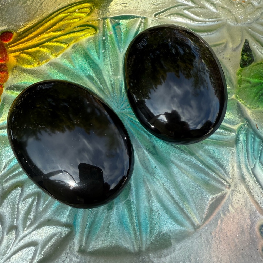 Black Obsidian Palm Stones Pair